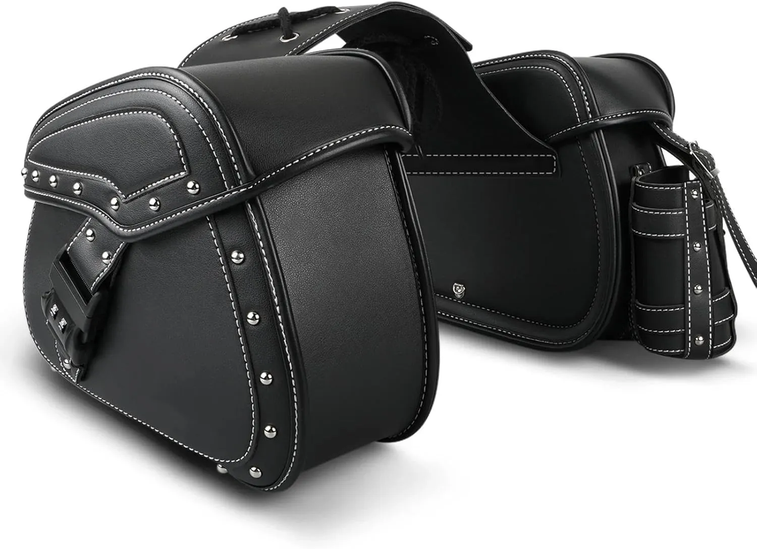 for Yam&aha V-Star 2013-2024 PU Leather Universal Motocycle Side Saddle Bags Saddlebags Luggage Panier 2Pcs Motorcross Accessories Anti-Theft Lock(Black)