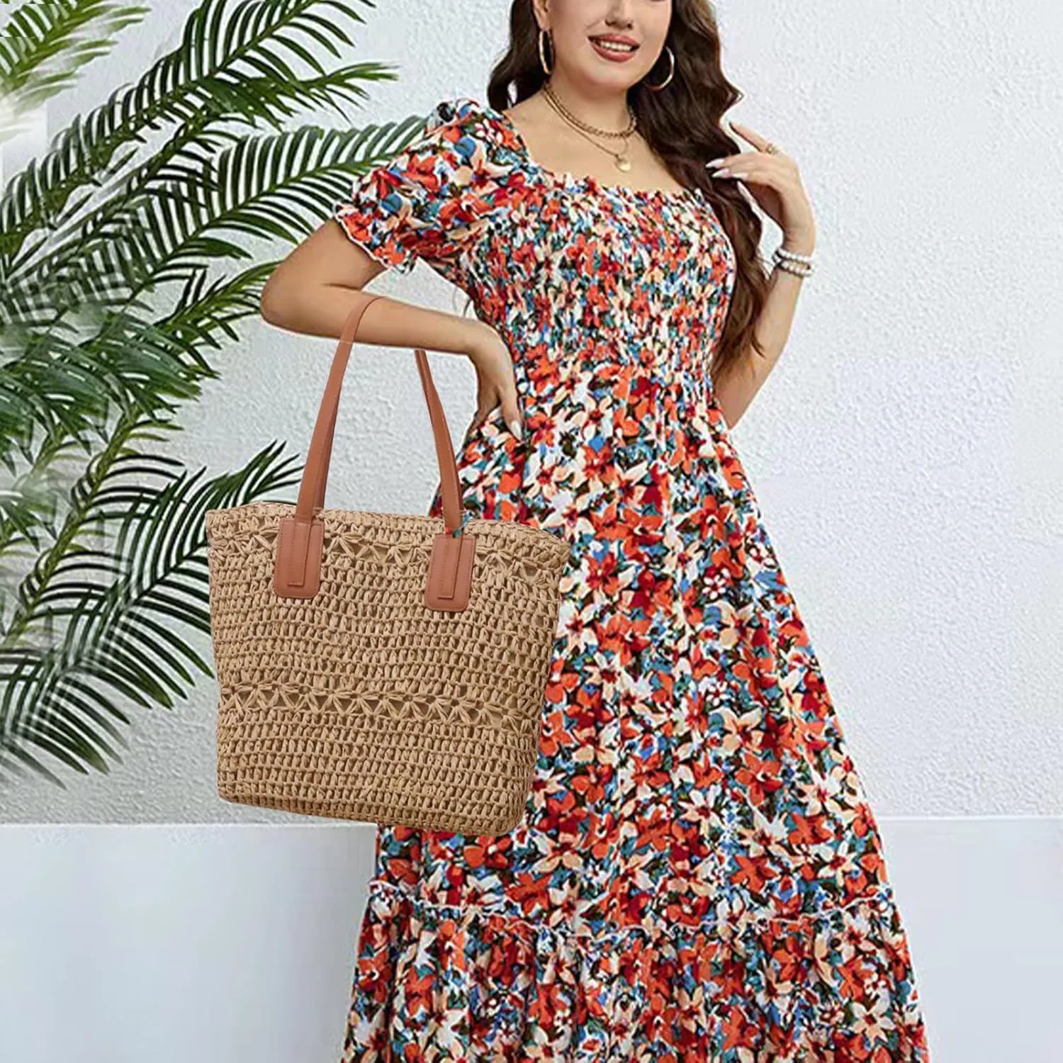 Fozehlad Straw Beach Tote Bag for Women Rattan Wicker Clutch Raffia Bag Summer Woven Hobo Shoulder Handbag