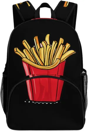 French Fries Backpack Print Laptop Bag Shoulder Bags Travel Casual Daypacks For Women Men