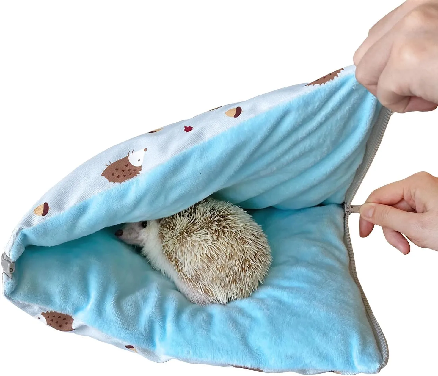 Friendly Zipper Waterproof Portable Sleeping Bag Pouch Hideout Cave Habitat for Hedgehog, Baby Guinea Pig, Hamster, Ferret, Squirrel, Small Animal Bed Nest House Cage Portable Cushion (Blue)