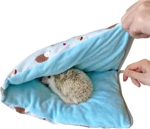 Friendly Zipper Waterproof Portable Sleeping Bag Pouch Hideout Cave Habitat for Hedgehog, Baby Guinea Pig, Hamster, Ferret, Squirrel, Small Animal Bed Nest House Cage Portable Cushion (Blue)
