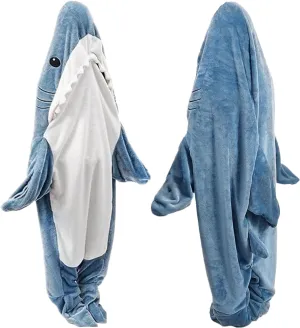 Fu Store Shark Blanket Soft Cozy Flannel Blanket Hoodie Onesie Sleeping Bag Cute Cosplay Wearable Funny Costume for Adult Kid