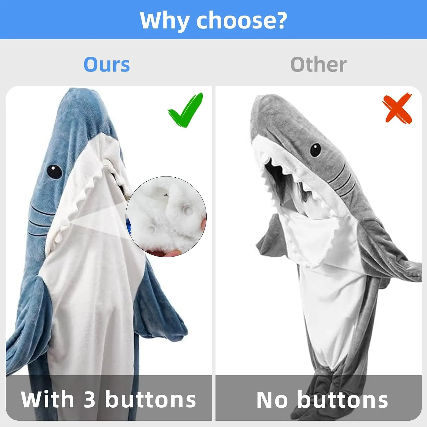 Fu Store Shark Blanket Soft Cozy Flannel Blanket Hoodie Onesie Sleeping Bag Cute Cosplay Wearable Funny Costume for Adult Kid