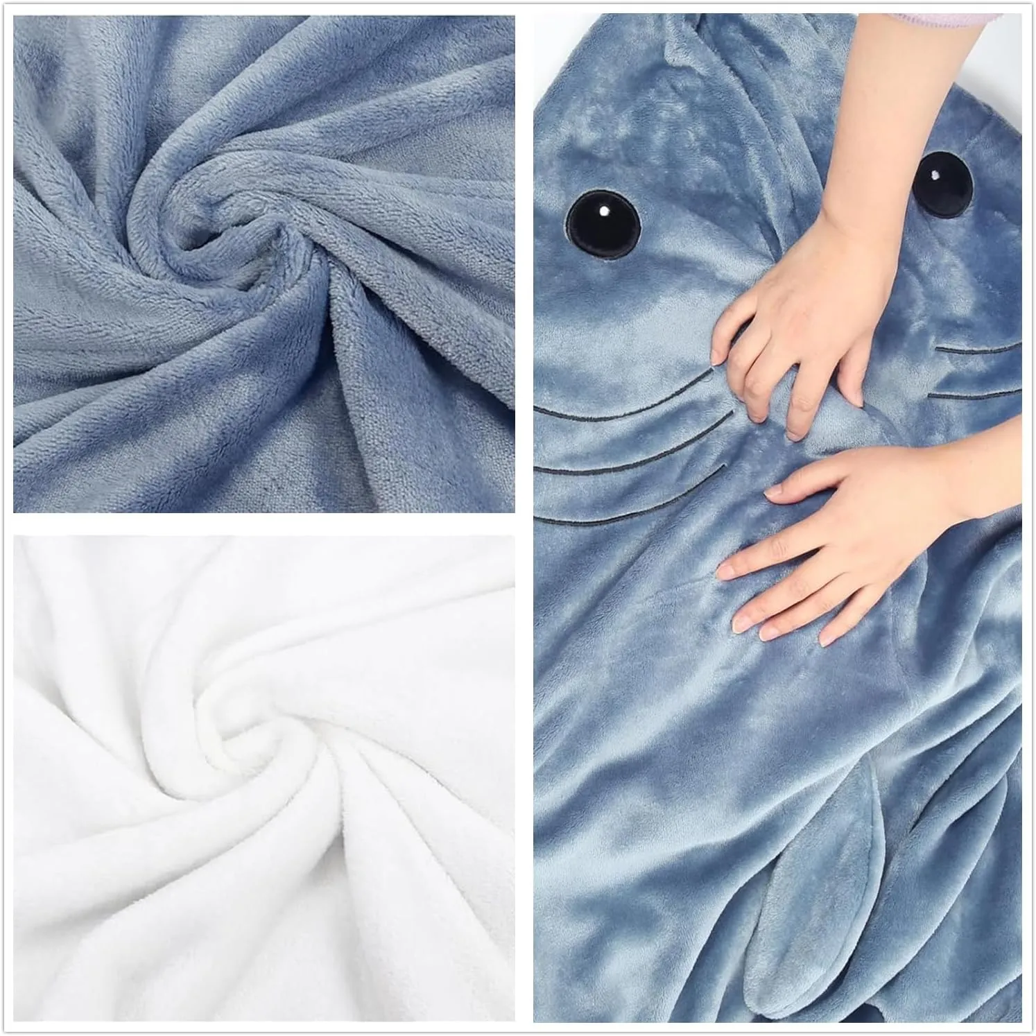 Fu Store Shark Blanket Soft Cozy Flannel Blanket Hoodie Onesie Sleeping Bag Cute Cosplay Wearable Funny Costume for Adult Kid