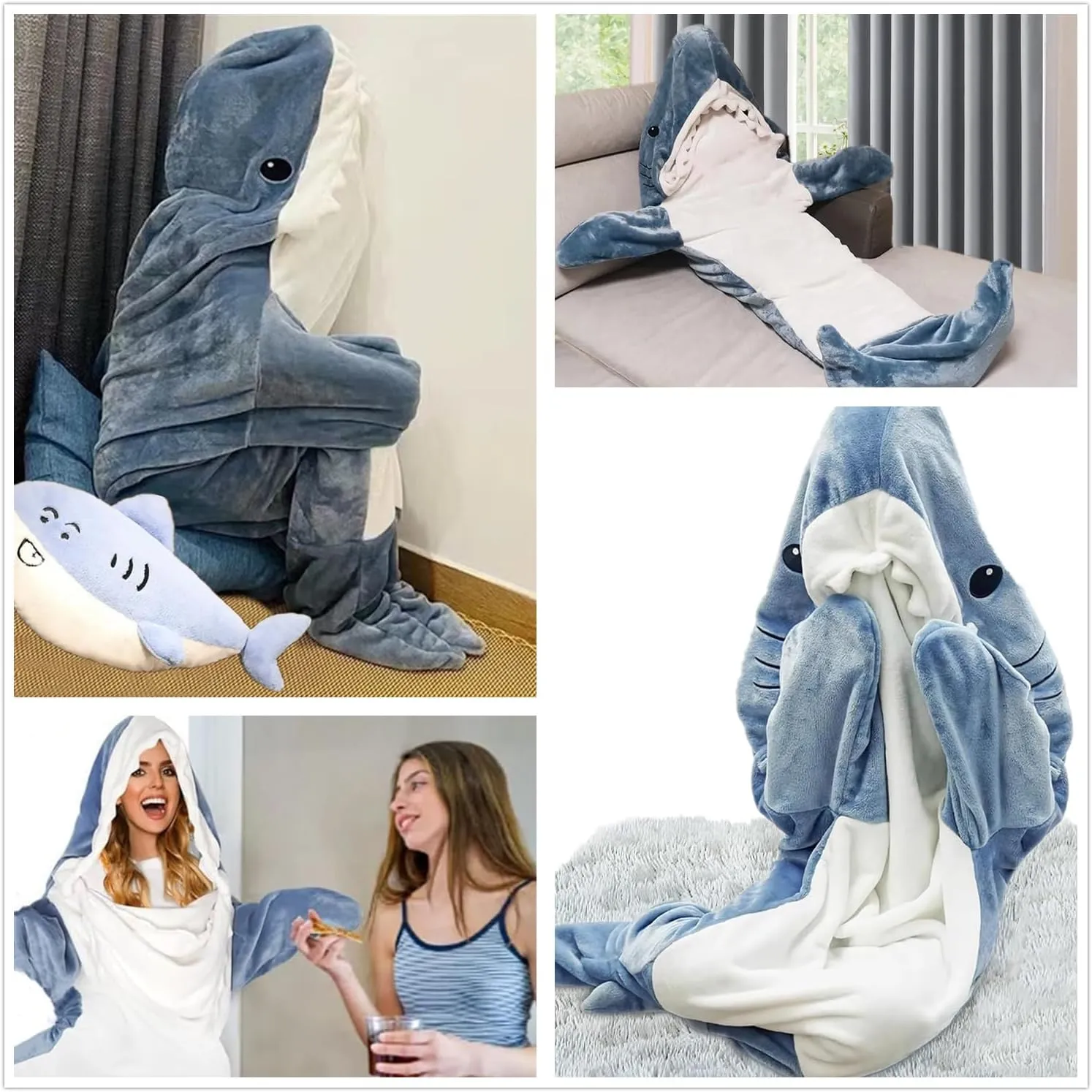 Fu Store Shark Blanket Soft Cozy Flannel Blanket Hoodie Onesie Sleeping Bag Cute Cosplay Wearable Funny Costume for Adult Kid