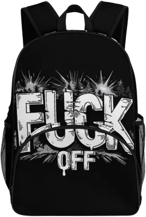 Fuck-Off Backpack Print Laptop Bag Shoulder Bags Travel Casual Daypacks For Women Men