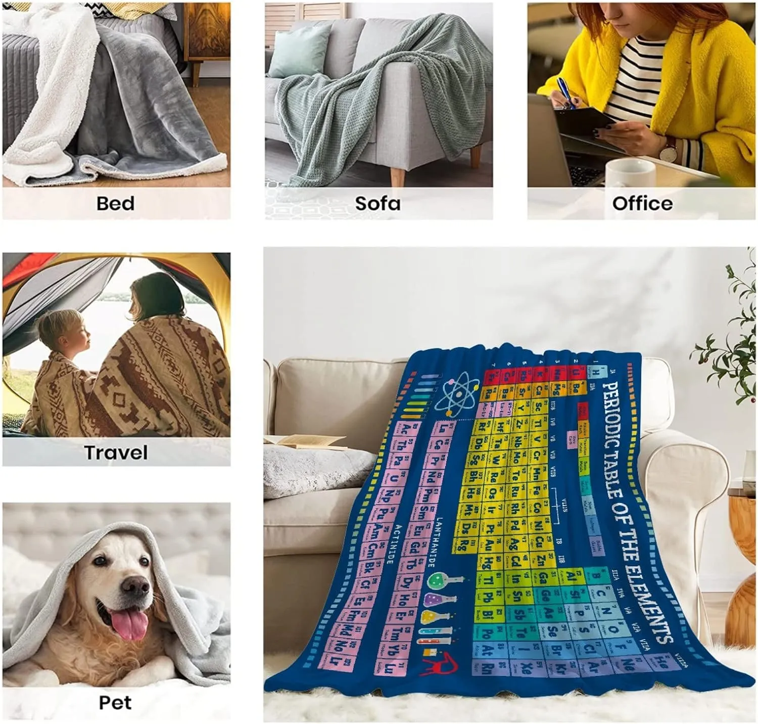 FUNBIRD Chemistry Gifts Blanket - Periodic Table of Elements Throw Blanket - Fun Science Blanket for Teacher/Students/Chemistry Lover - Home Decor for Birthday 40"x50" Chemistry Lover Gift