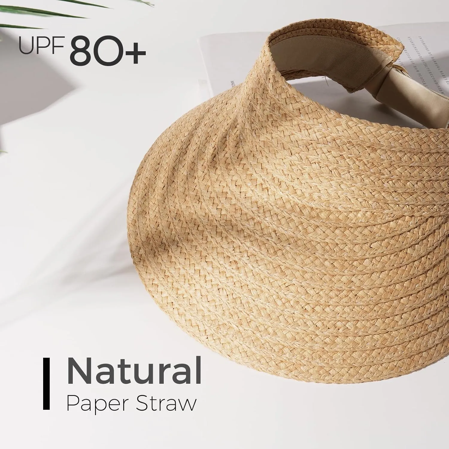 FURTALK Sun Visor Hats for Women Wide Brim Straw Visors Womens Foldable Beach Visors Summer Packable Ponytail Beach Hat