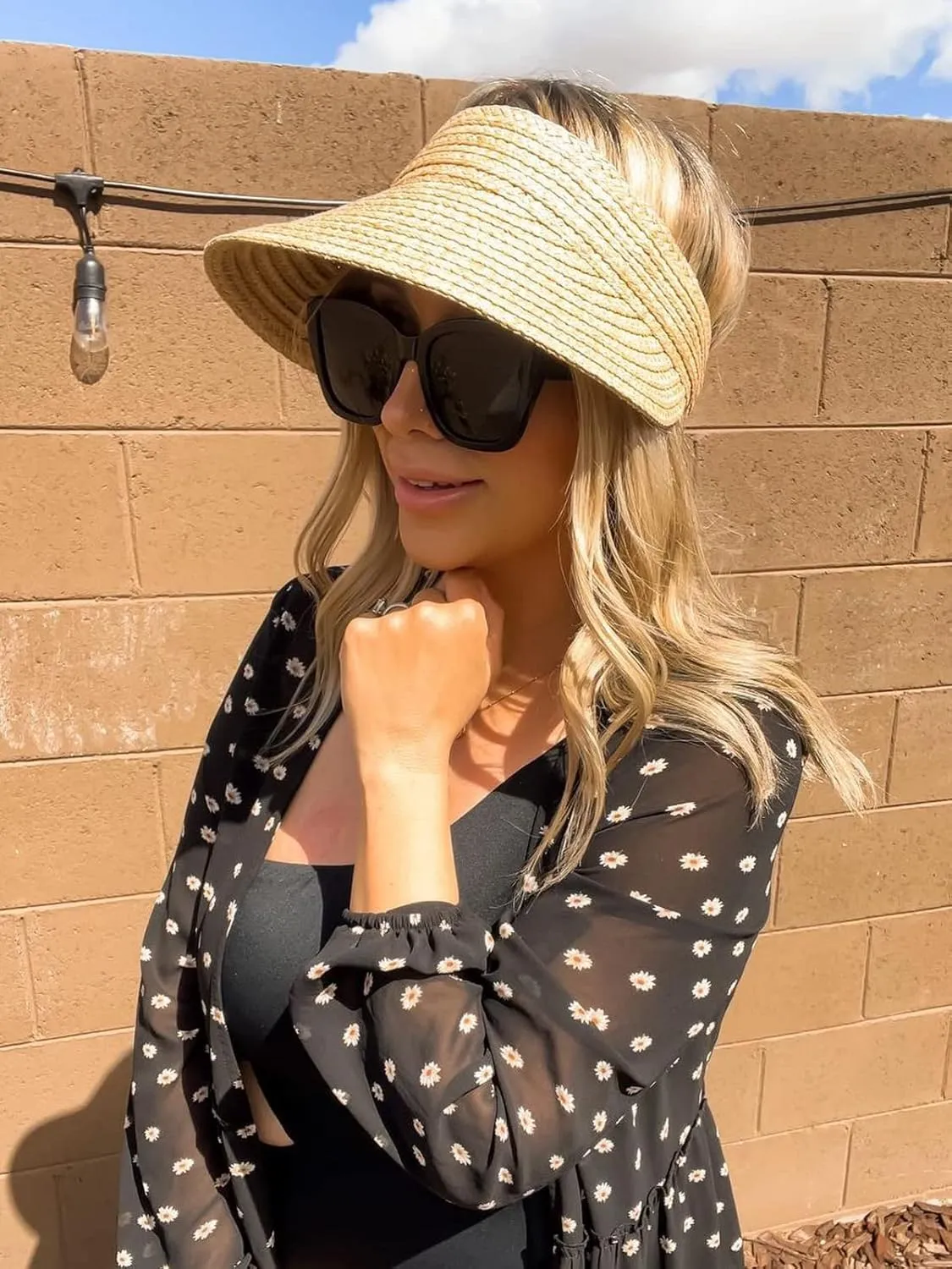 FURTALK Sun Visor Hats for Women Wide Brim Straw Visors Womens Foldable Beach Visors Summer Packable Ponytail Beach Hat