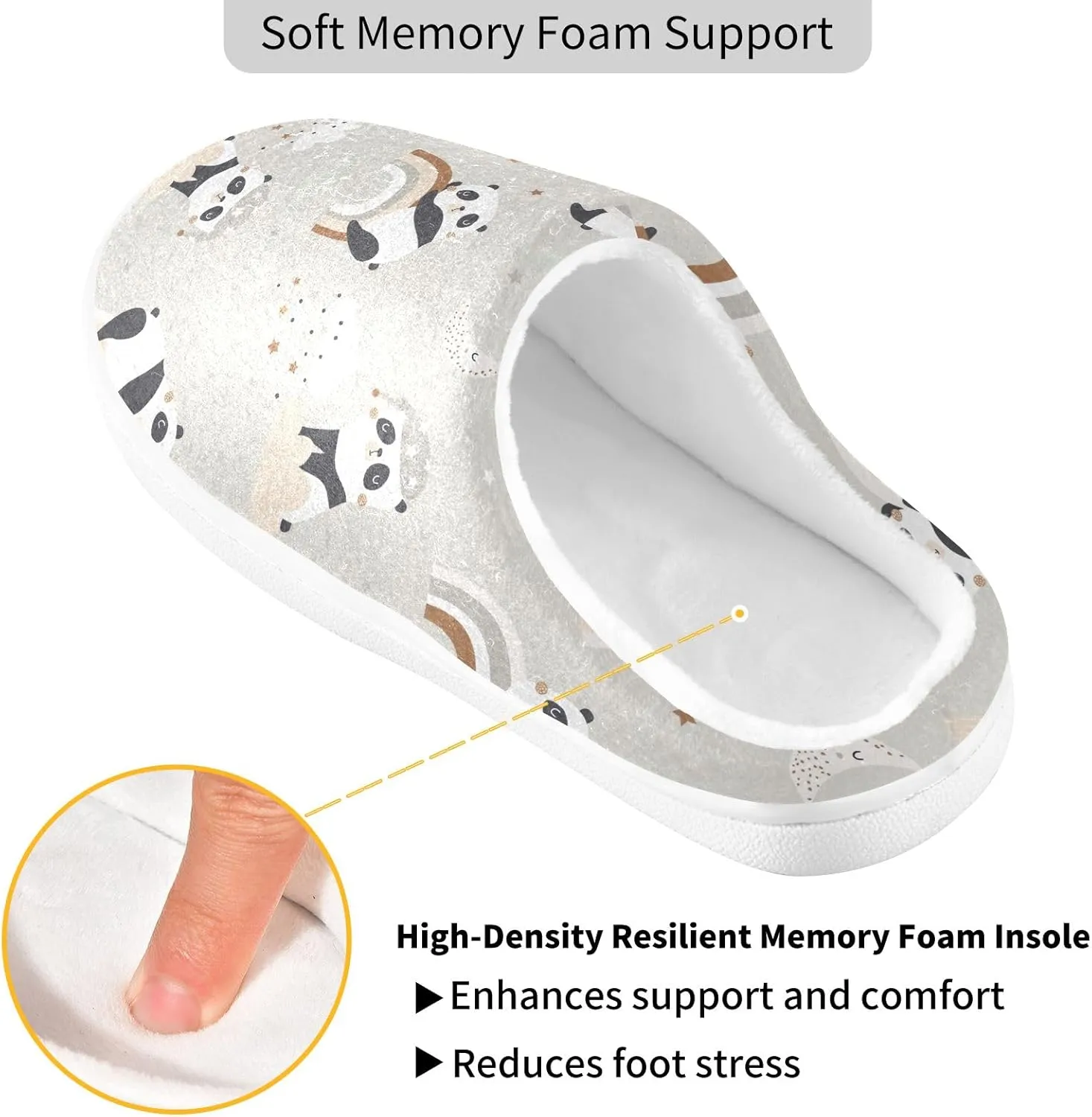 GAIGEO Womens House Slippers Cute Sleeping Pandas, Mens Memory Foam Slippers for Indoor Bedroom, Warm Winter House Shoes