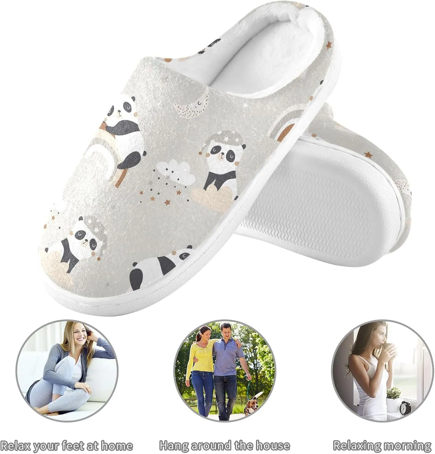GAIGEO Womens House Slippers Cute Sleeping Pandas, Mens Memory Foam Slippers for Indoor Bedroom, Warm Winter House Shoes