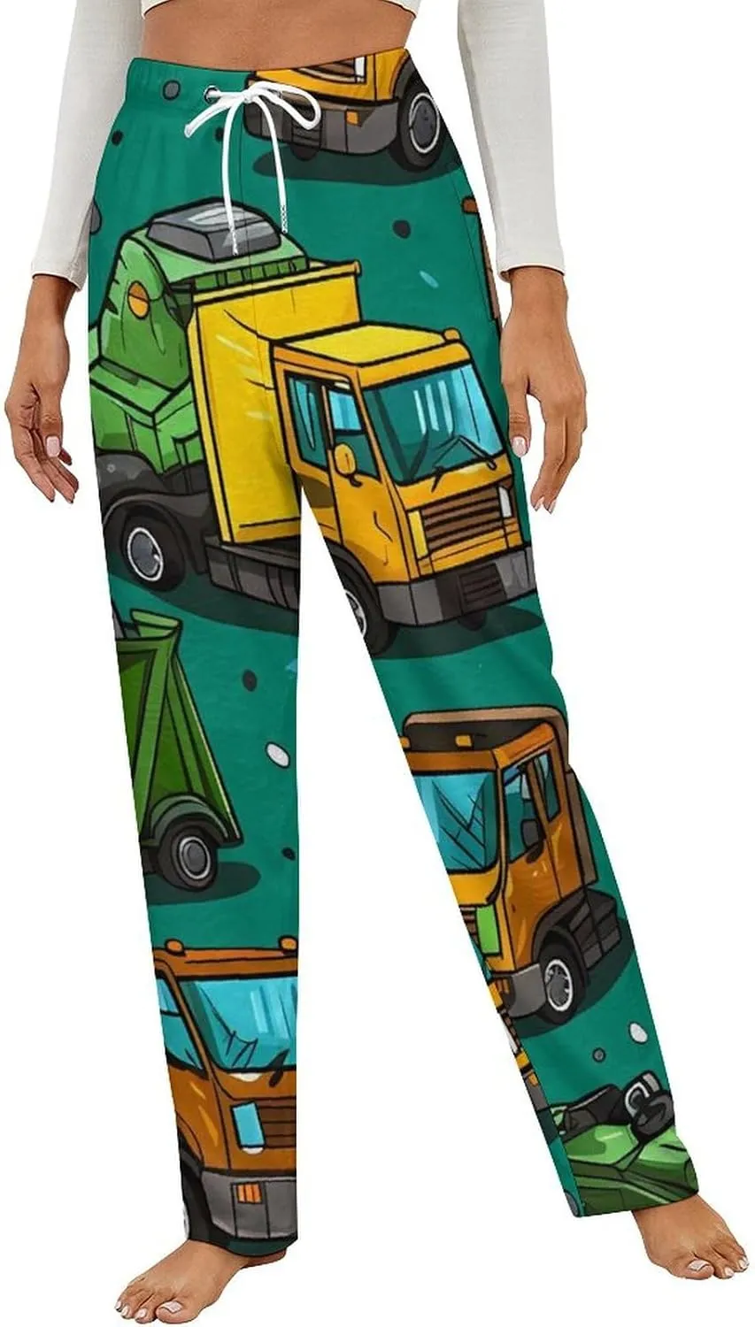 Garbage Truck Busy Day Women's Flannel Pajama Pants Drawstring Comfort Home Sleepwear Bottoms