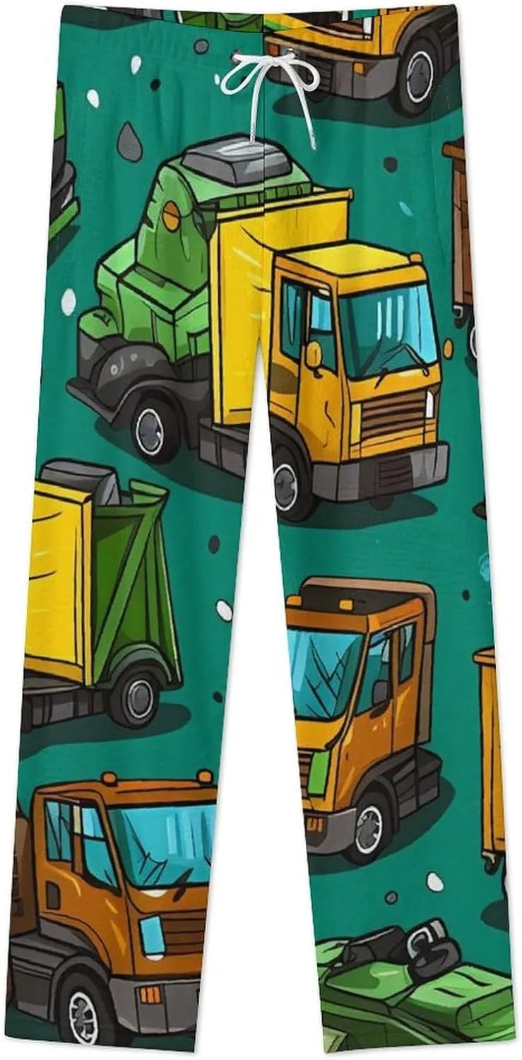 Garbage Truck Busy Day Women's Flannel Pajama Pants Drawstring Comfort Home Sleepwear Bottoms