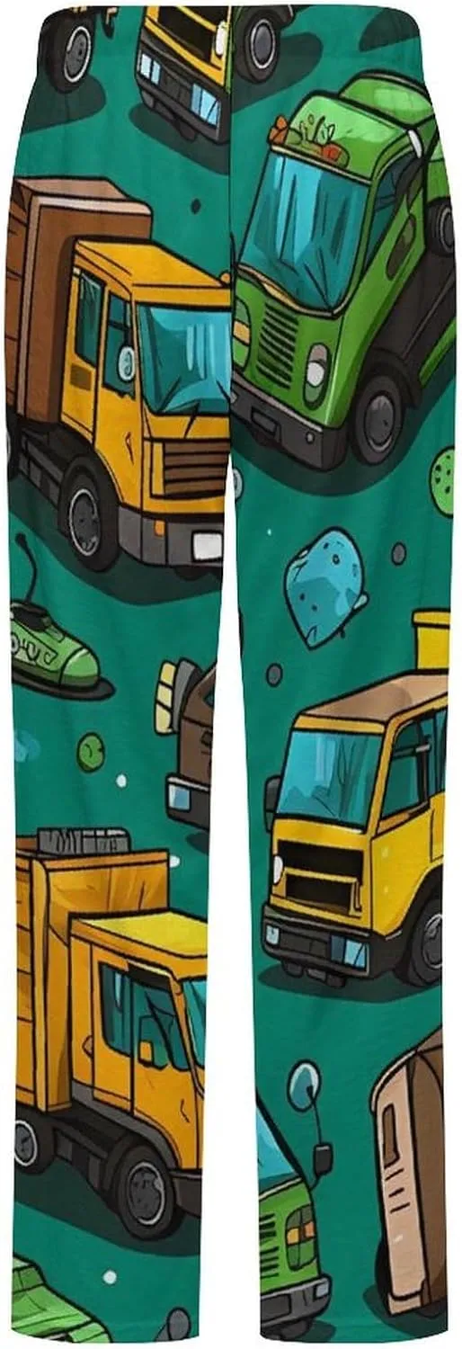 Garbage Truck Busy Day Women's Flannel Pajama Pants Drawstring Comfort Home Sleepwear Bottoms