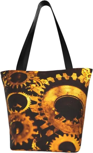 Gears Clock Bronze Century Print Multifunctional Tote Daypacks for Women Work Travel Shopping Handbags Shoulder Bag