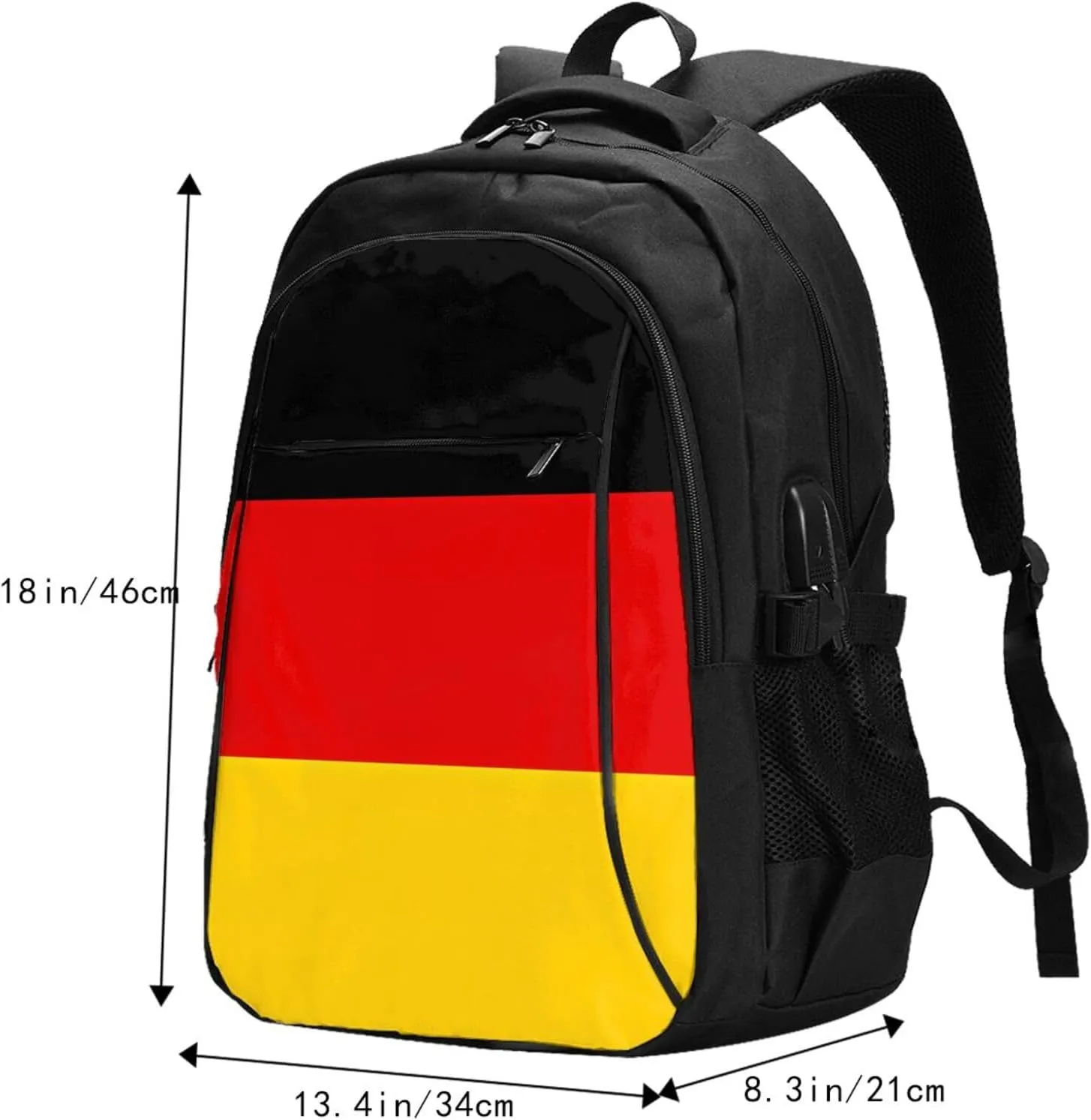 Germany Flag Travel Backpacks Casual Backpack Large Capacity Laptop Rucksack Luggage Daypacks with USB Charging Port Multi-Pockets Bags for Hiking