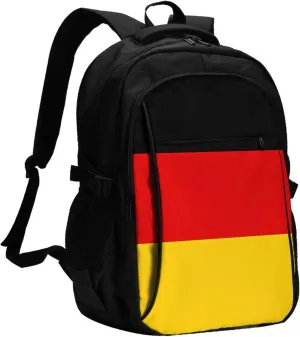 Germany Flag Travel Backpacks Casual Backpack Large Capacity Laptop Rucksack Luggage Daypacks with USB Charging Port Multi-Pockets Bags for Hiking