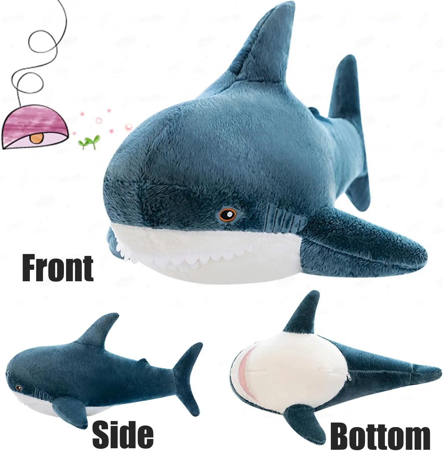 Giant Shark Plush Pillow Soft Toy Stuffed Blue Shark Animal Pillow Comfortable Sleeping Pillow Back Cushion Doll Gift for Kids (Blue, 60cm/23.62inch)