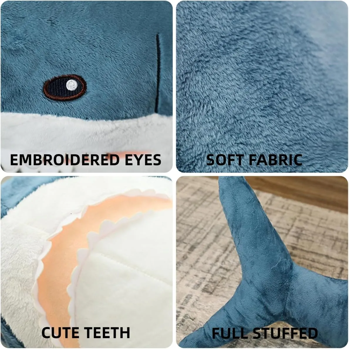 Giant Shark Plush Pillow Soft Toy Stuffed Blue Shark Animal Pillow Comfortable Sleeping Pillow Back Cushion Doll Gift for Kids (Blue, 60cm/23.62inch)