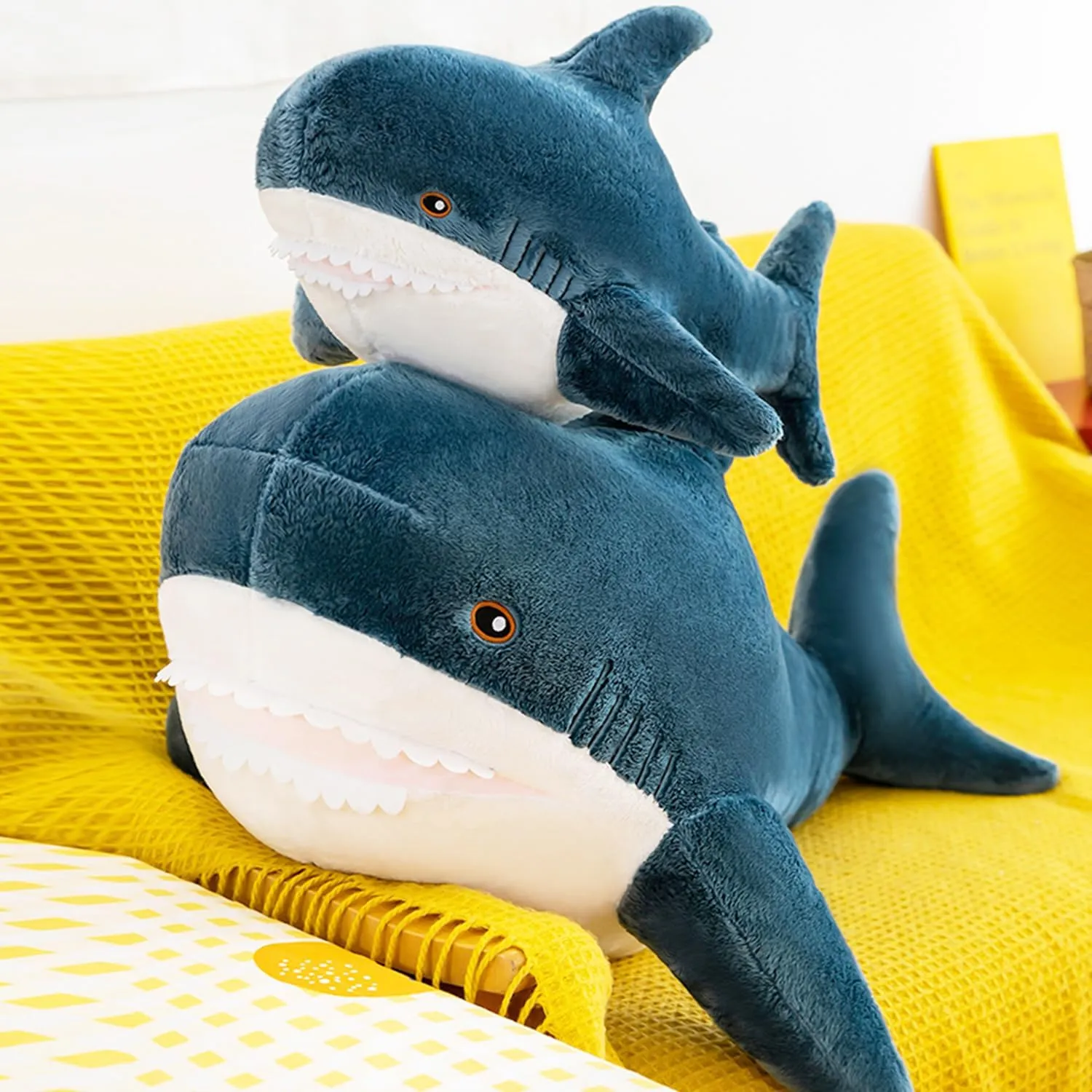Giant Shark Plush Pillow Soft Toy Stuffed Blue Shark Animal Pillow Comfortable Sleeping Pillow Back Cushion Doll Gift for Kids (Blue, 60cm/23.62inch)