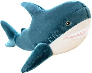 Giant Shark Plush Pillow Soft Toy Stuffed Blue Shark Animal Pillow Comfortable Sleeping Pillow Back Cushion Doll Gift for Kids (Blue, 60cm/23.62inch)