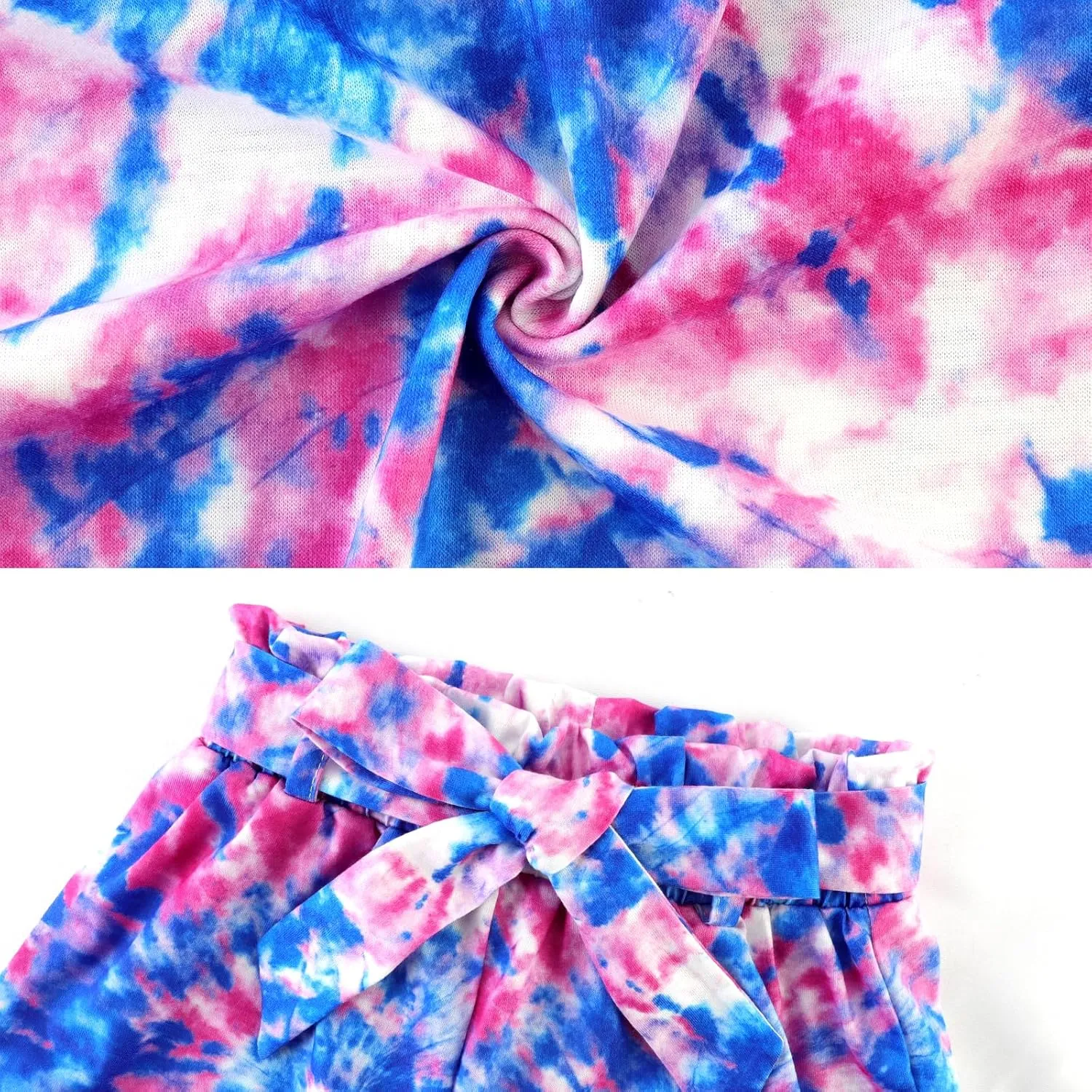 Girls Clothes Two Piece Tie Dye Summer Vacation Outfits Clothing Shirt and Shorts Matching Sets for Girls 4-13 Years