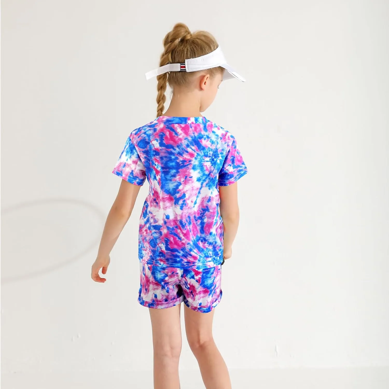 Girls Clothes Two Piece Tie Dye Summer Vacation Outfits Clothing Shirt and Shorts Matching Sets for Girls 4-13 Years