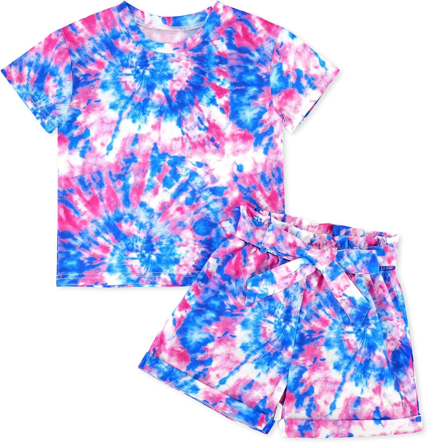 Girls Clothes Two Piece Tie Dye Summer Vacation Outfits Clothing Shirt and Shorts Matching Sets for Girls 4-13 Years