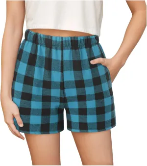 Girls Sports Shorts High Waisted Elastic Waist Cotton Grid Short Pants Kids Girls Summer Athletic Gym Wear for Running