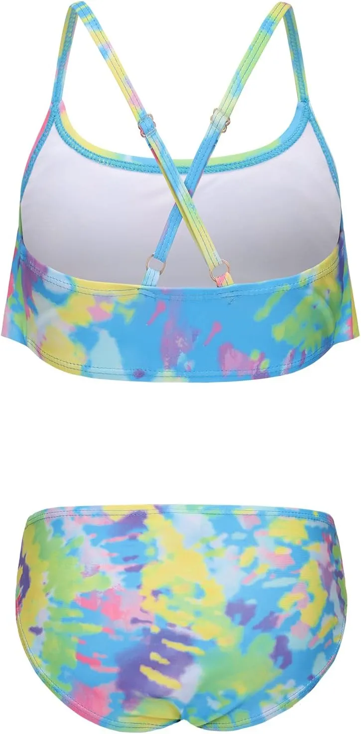 Girls Two Piece Swimsuits Bikini Tie Dye Bathing Suit Hawaiian Swimwear Set for Girls 3-16 Years