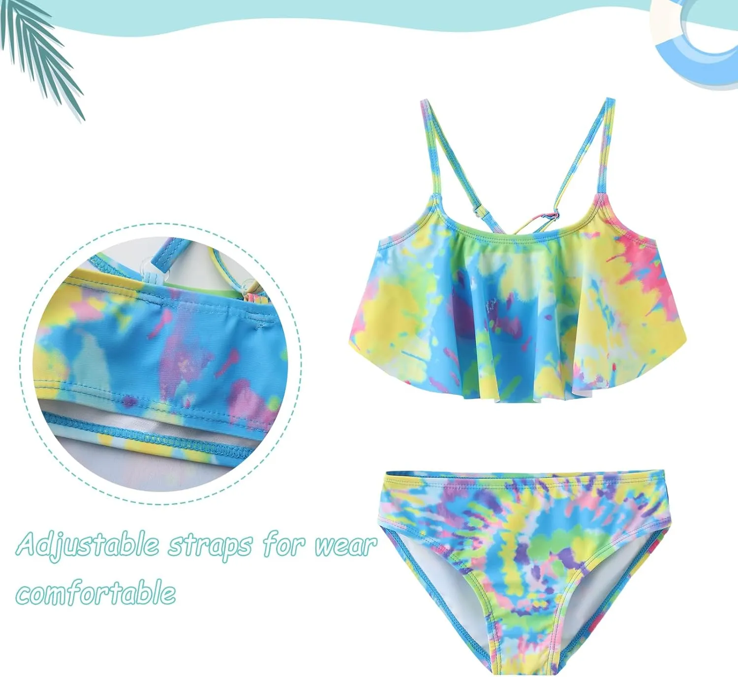 Girls Two Piece Swimsuits Bikini Tie Dye Bathing Suit Hawaiian Swimwear Set for Girls 3-16 Years