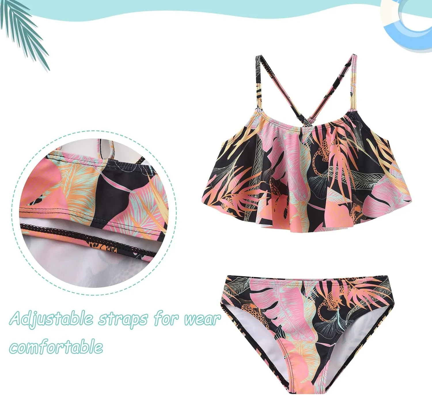 Girls Two Piece Swimsuits Bikini Tie Dye Bathing Suit Hawaiian Swimwear Set for Girls 3-16 Years
