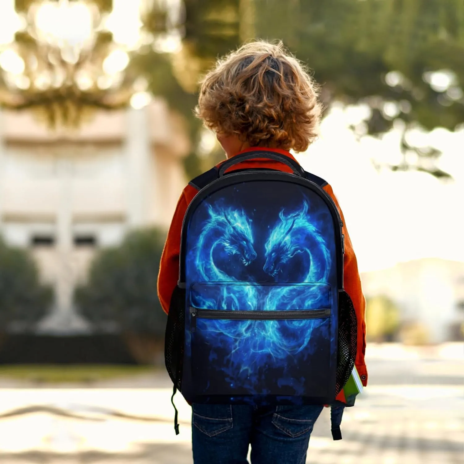 Giwawa Blue Fire Dragon Backpacks Cool Animal Print Kids School Bag Daypacks with Adjustable Shoulder Strap & Multi Pockets Laptop Bookbag for Teens Boys Girls Women Men Camping Travel