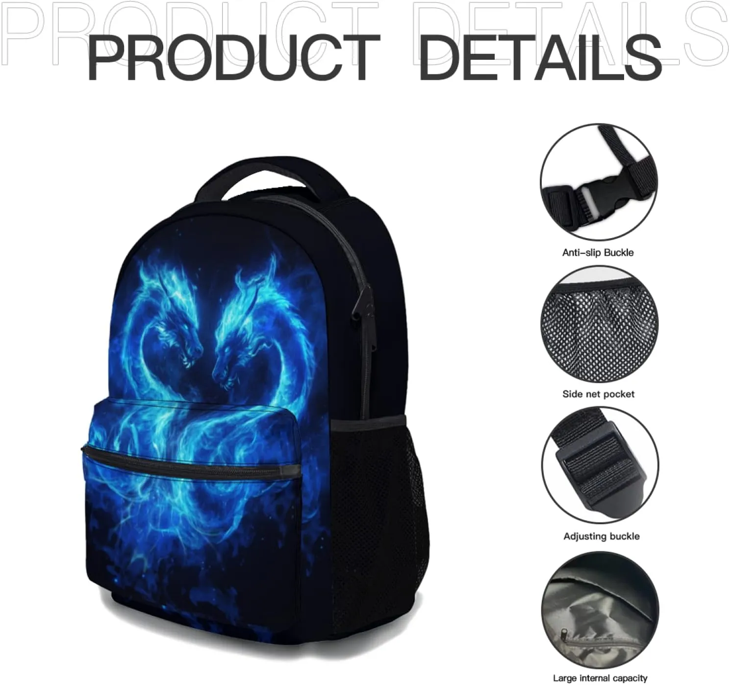 Giwawa Blue Fire Dragon Backpacks Cool Animal Print Kids School Bag Daypacks with Adjustable Shoulder Strap & Multi Pockets Laptop Bookbag for Teens Boys Girls Women Men Camping Travel