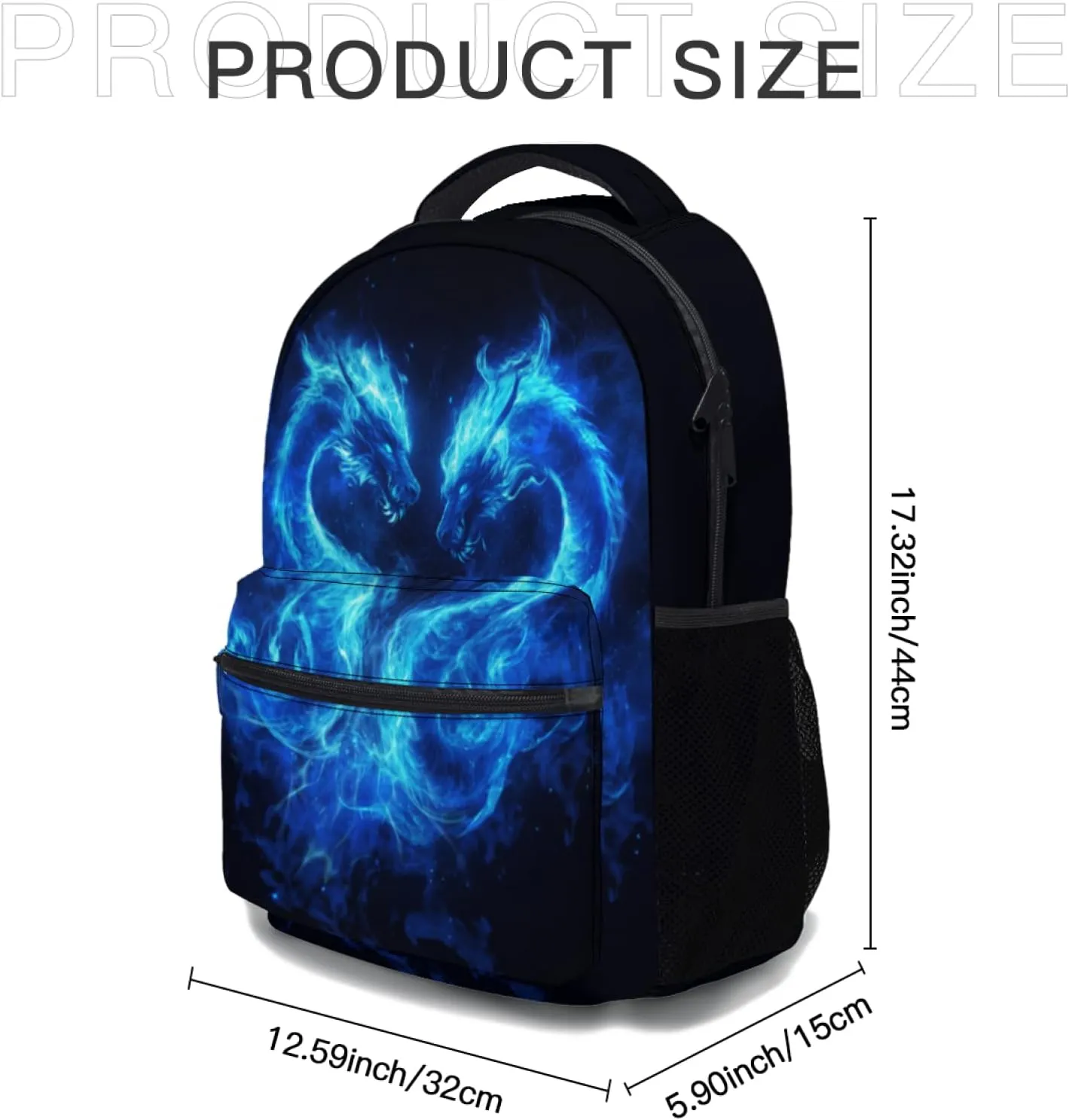 Giwawa Blue Fire Dragon Backpacks Cool Animal Print Kids School Bag Daypacks with Adjustable Shoulder Strap & Multi Pockets Laptop Bookbag for Teens Boys Girls Women Men Camping Travel