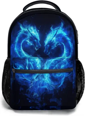 Giwawa Blue Fire Dragon Backpacks Cool Animal Print Kids School Bag Daypacks with Adjustable Shoulder Strap & Multi Pockets Laptop Bookbag for Teens Boys Girls Women Men Camping Travel