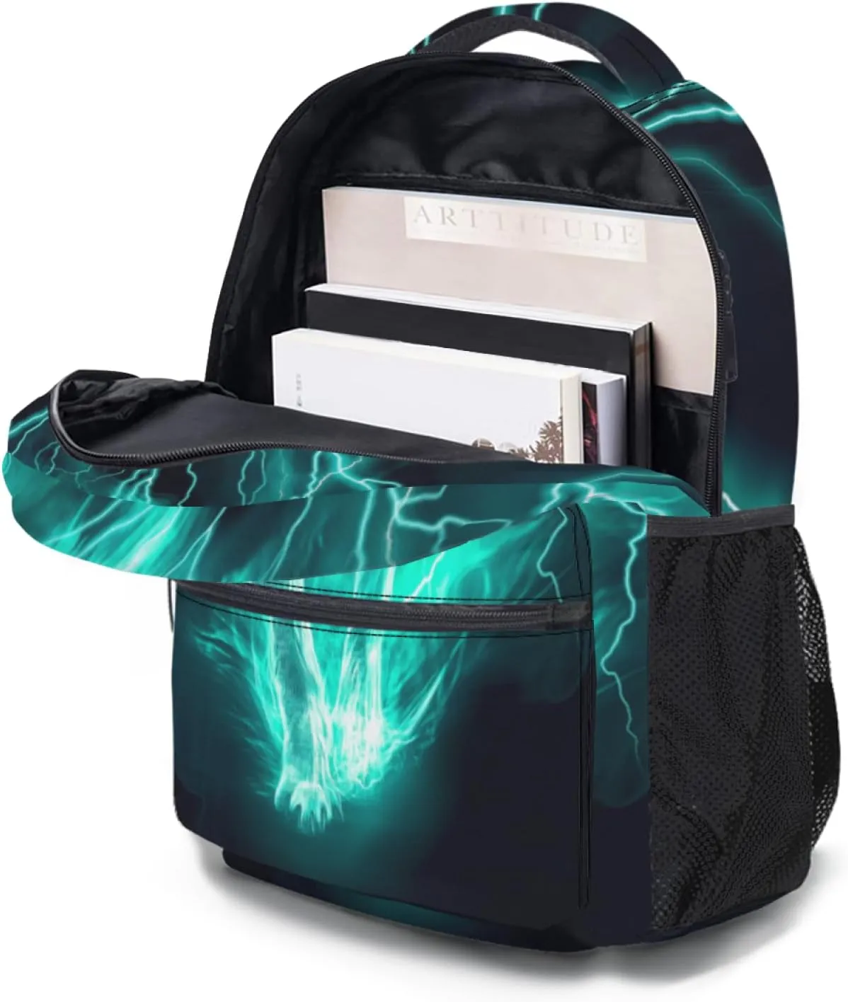 Giwawa Fire Wolf Backpacks Flaming Lightning Animal Print Kids School Bag Daypacks Laptop Bookbag Adjustable Shoulder Strap & Multi Pockets for Teens Boys Girls Women Men Camping Travel