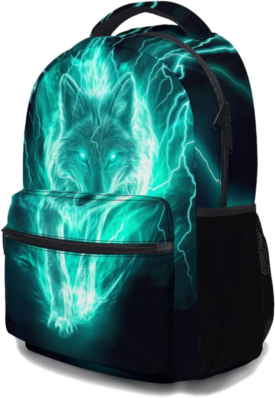 Giwawa Fire Wolf Backpacks Flaming Lightning Animal Print Kids School Bag Daypacks Laptop Bookbag Adjustable Shoulder Strap & Multi Pockets for Teens Boys Girls Women Men Camping Travel