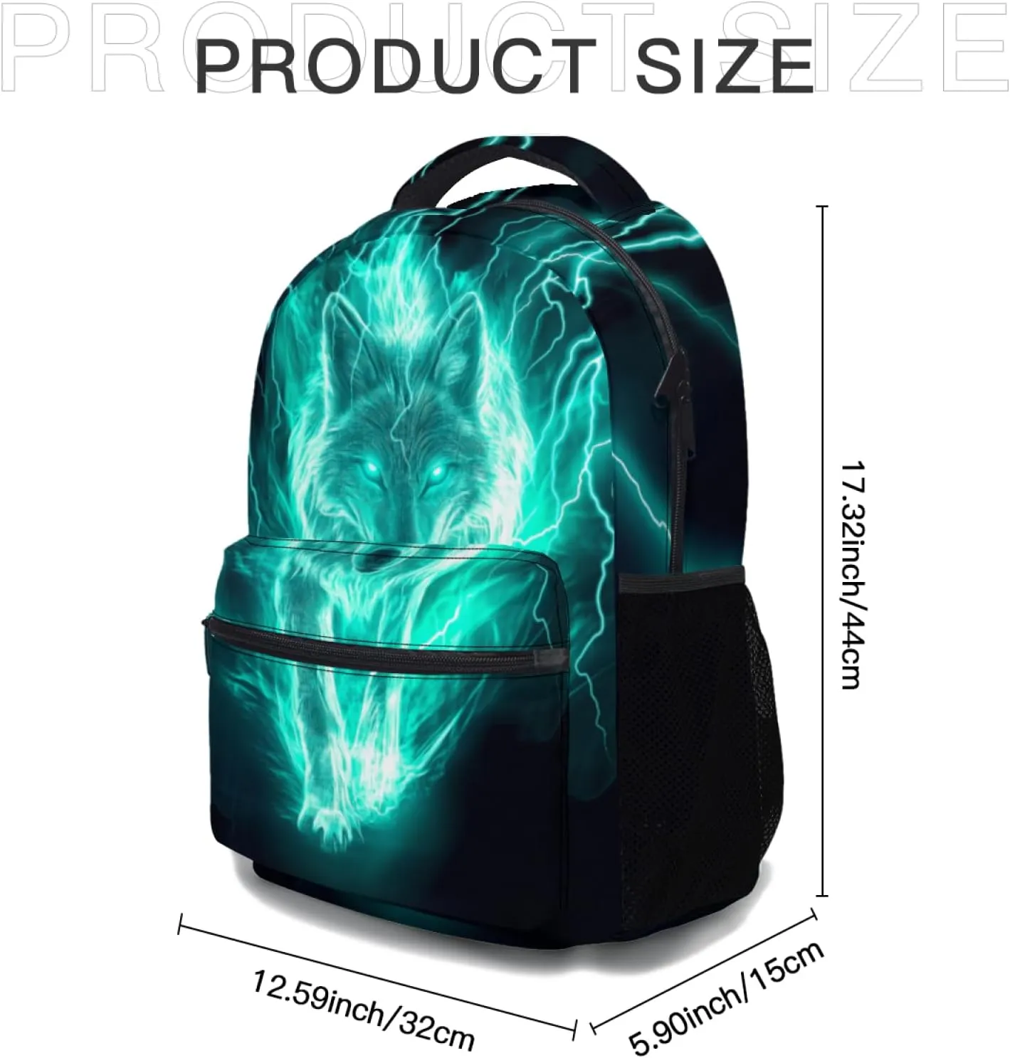 Giwawa Fire Wolf Backpacks Flaming Lightning Animal Print Kids School Bag Daypacks Laptop Bookbag Adjustable Shoulder Strap & Multi Pockets for Teens Boys Girls Women Men Camping Travel