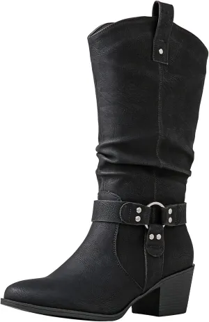 GLOBALWIN Women's Knee High Cowgirl Boots Fashion Dressy Cowboy Boots For Women