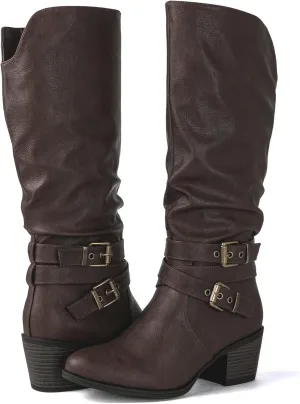 GLOBALWIN Women's Knee High Cowgirl Boots Fashion Dressy Cowboy Boots For Women