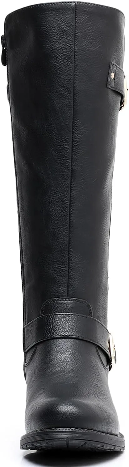 GLOBALWIN Women's Quilted Knee High Boots For Women Low Heel Comfortable Fashion Riding Boots