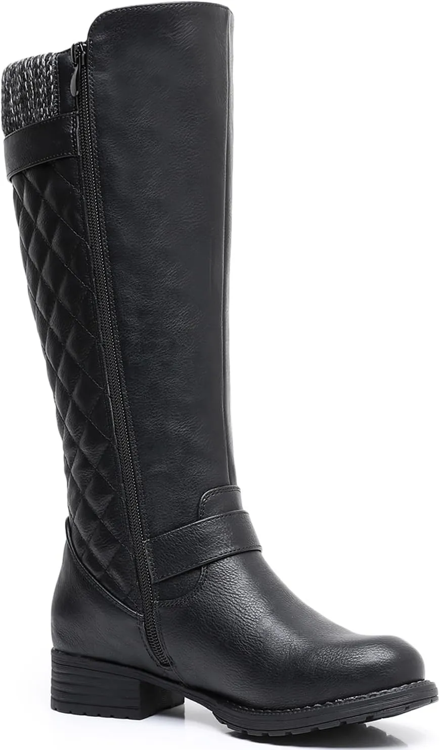 GLOBALWIN Women's Quilted Knee High Boots For Women Low Heel Comfortable Fashion Riding Boots