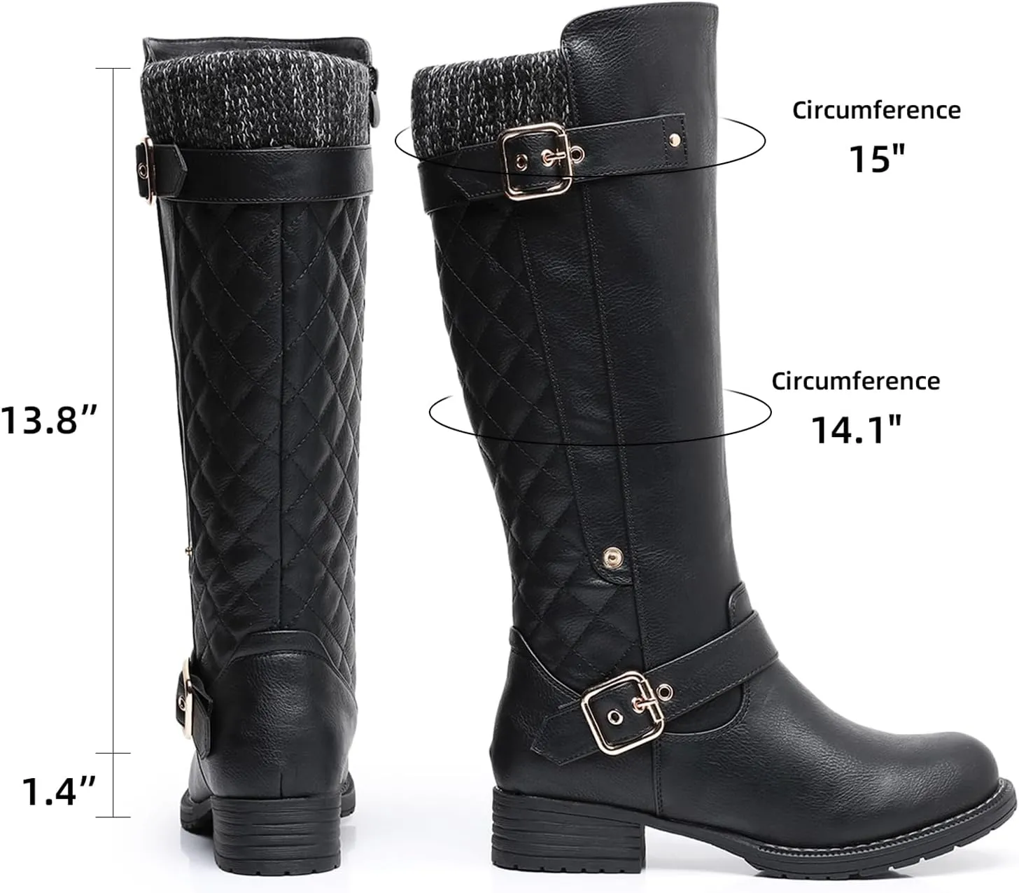 GLOBALWIN Women's Quilted Knee High Boots For Women Low Heel Comfortable Fashion Riding Boots