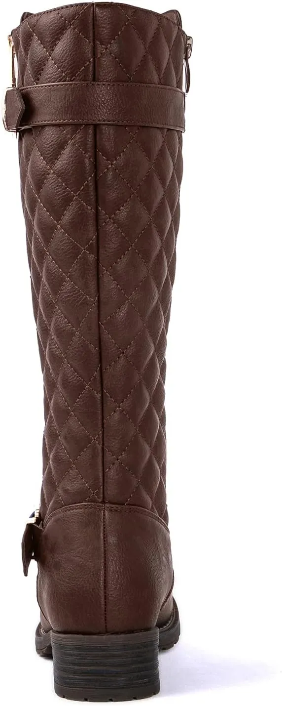 GLOBALWIN Women's Quilted Knee High Boots Low Heel Comfortable Fashion Dressy Riding Boots For Women