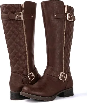 GLOBALWIN Women's Quilted Knee High Boots Low Heel Comfortable Fashion Dressy Riding Boots For Women