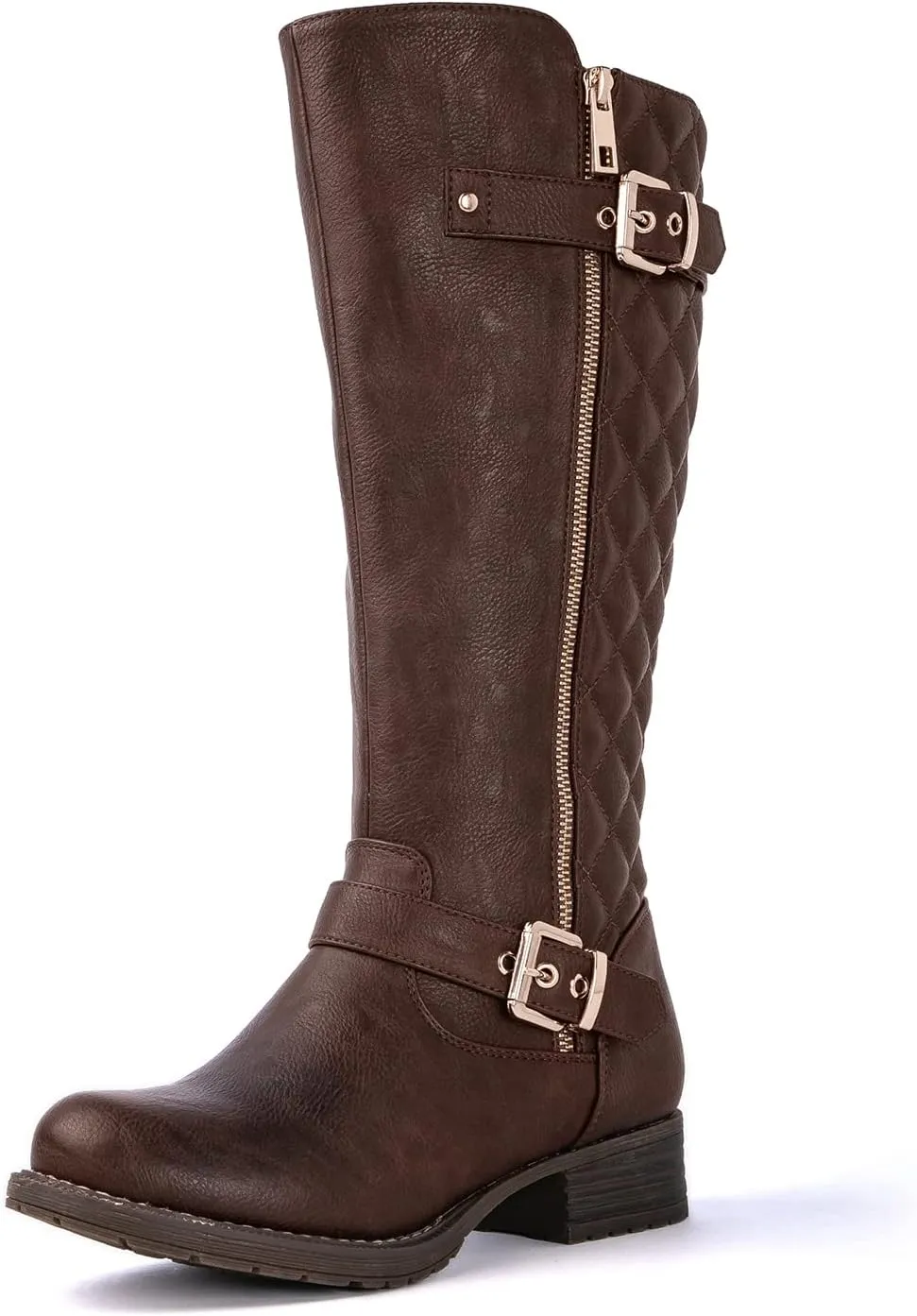 GLOBALWIN Women's Quilted Knee High Boots Low Heel Comfortable Fashion Dressy Riding Boots For Women