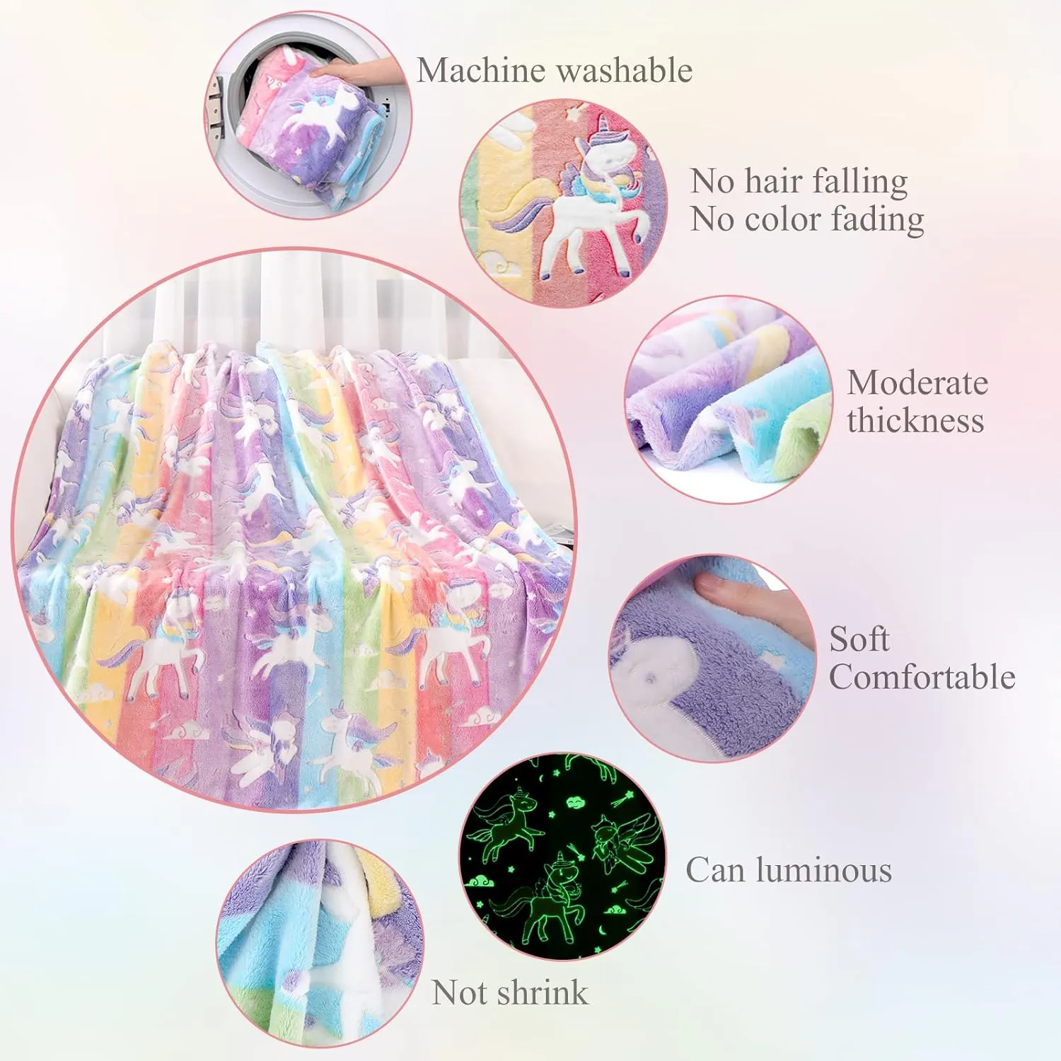Glow in The Dark Blanket Unicorns Gifts for Girls, Soft Blanket 3 4 5 6 7 8 9 10 Year Old Girl Gifts, Toddler Girls Toys Age 6-8, Gifts for Girls for Birthday Gifts Presents, 60"x80"