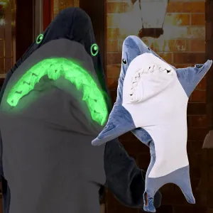 Glow in The Dark Shark Blanket for Adult, Shark Costume with Shiny Eyes and Teeth, Shark Onesie as Gift for Lover, Shark Hoodie for Girls, Shark Sleeping Bag, M Size for 47-57 Inch Height