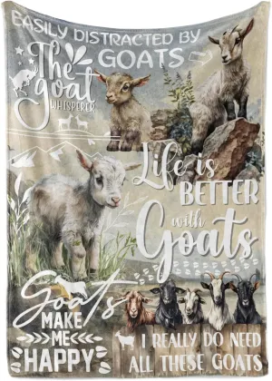 Goat Gifts for Lovers, Flannel Blanket Throw With Unique Watercolor Design, Gifts for Girls, Women & Friends, 50 x 65 Inches